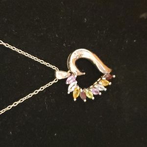 Multi GemStone Sterling Heart Pendant Necklace